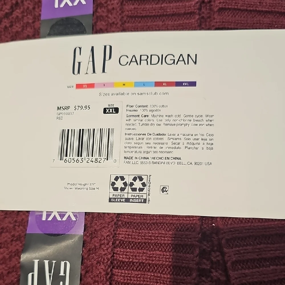 GAP Women's Deep Red Open-Front Cardigan - Picture 4 of 5